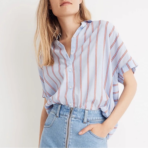Madewell Tops - Madewell Red & Blue Striped Popover Button Down Shirt